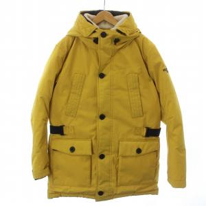 韓国 ホワイトレーベル モンタナスアルファ ダウンジャケット コート ハーフ フード ロゴ刺繍 ベルト 100 L 黄 イエロー