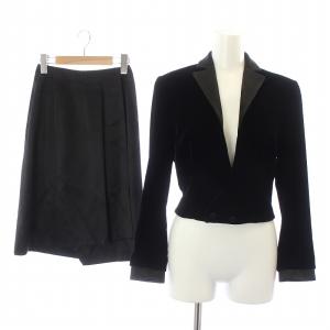 GIORGIO ARMANI ヴィンテージ スーツ セットアップ 上下 テーラードジャケット ダブル 総裏地 ショート丈 ベロア サテン 切替 ラップ 巻きスカート