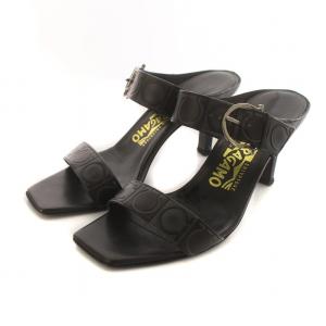 サンダル ミュール ヒール ベルト ガンチーニ レザー 6.5 24.5cm 黒 ブラック