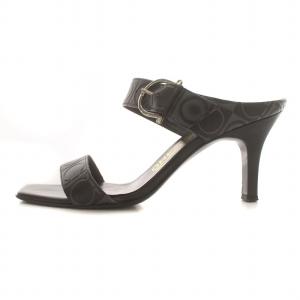 Salvatore Ferragamo サンダル ミュール ヒール ベルト ガンチーニ レザー 6.5 24.5cm 黒 ブラック