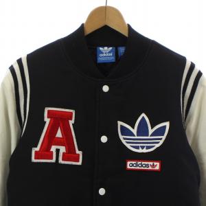 adidas Originals ワッペン スタジアム ジャケット Wappen Stadium JKT スタジャン ブルゾン ロゴ L 黒 ブラック 白 ホワイト