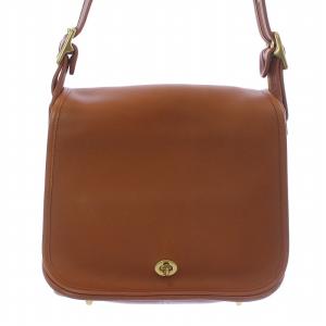 オールドコーチ ショルダーバッグ オールレザー フラップ ターンロック ゴールドカラー金具 ロゴ チャーム付き キャメル 9525