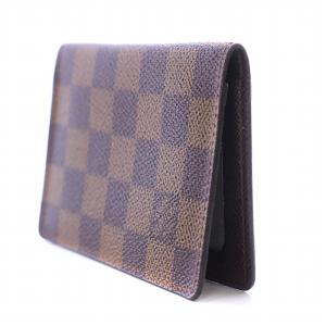 LOUIS VUITTON ポルトドゥカルト ヴェルティカル ダミエ エベヌ 名刺 定期入れ パス カードケース PVC ロゴ 二つ折り 茶 ブラウン