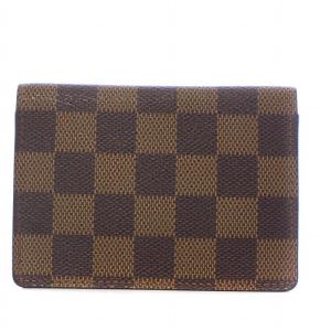 LOUIS VUITTON ポルトドゥカルト ヴェルティカル ダミエ エベヌ 名刺 定期入れ パス カードケース PVC ロゴ 二つ折り 茶 ブラウン