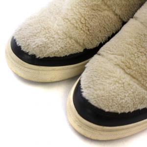 LANVIN サイドゴア ボア スニーカー シューズ ファーモチーフ ハイカット フェイクレザー 23.0cm 黒 ブラック 白 ホワイト