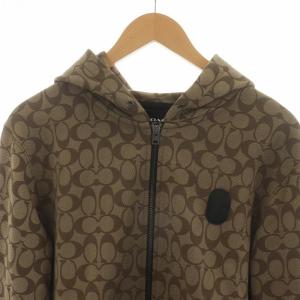 COACH パーカー ジップアップ フード付き 長袖 ロゴ シグネチャー S ベージュ 茶 ブラウン 6514 GY18