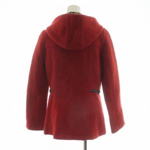 BURBERRY BLUE LABEL ミドルコート フード ロゴ 刺繍 ウール ジップアップ 裏地ノバチェック 38 M 赤 レッド FCF60-806 GY18