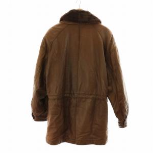 GIVENCHY レザーコート 革ジャン 襟ラムファー ロング 長袖 ネーム刺繍入り 裏地総柄 50 茶 ブラウン GY18