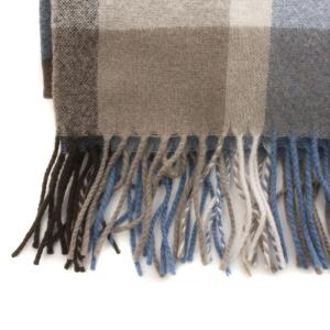 BLUE LABEL CRESTBRIDGE マフラー カシミヤ ロゴ刺繍 チェック フリンジ 青 ブルー グレー