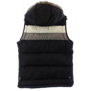 BURBERRY BLACK LABEL ロゴ刺繍ファー付きジップアップダウンベスト フード付き ラビットファー 裏地チェック柄 M 黒 ブラック BMP66-512-09