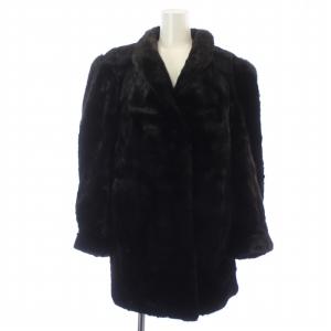 金サガ 毛皮コート ミンクファー ミドル丈 総裏地 裏地刺繍 F 黒 ブラック