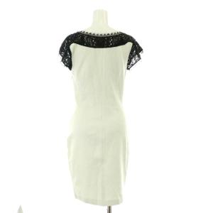 Emilio Pucci ワンピース ひざ丈 フレンチスリーブ ビーズ装飾 レース サイドファスナー 40 M ライトグレー 黒 ブラック