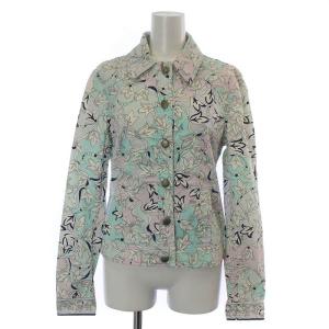 Emilio Pucci ジャケット コットン ボタニカル 花柄 総柄 ロゴボタン ストレッチ 水色 ライトブルー 白 ホワイト