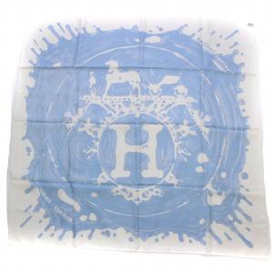 カレ90 Peinture Fraiche ペンキ塗りたて スカーフ シルク ホワイト ライトブルー