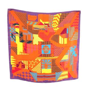 HERMES カレ90 PROMENADE AU FAUBOURG フォーブルのプロムナード シルク オレンジ