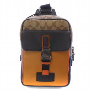 トラックパック カラーブロック シグネチャー キャンバス ショルダーバッグ レザー