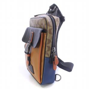 COACH トラックパック カラーブロック シグネチャー キャンバス ショルダーバッグ レザー