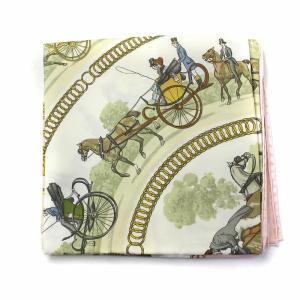HERMES カレ90 スカーフ 大判 LA PROMENADE DE LONGCHAMPS ロンシャンへの散歩 馬車 総柄 絹 シルク