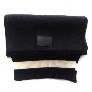 DIOR HOMME マフラー ウール レザーロゴパッチ 黒 ブラック