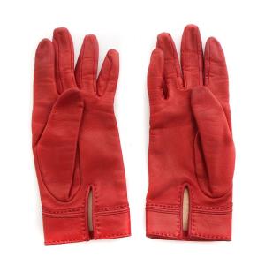 HERMES フランス製 手袋 グローブ レザー ゴールド金具 6 1/2 6.5 赤 レッド GY18