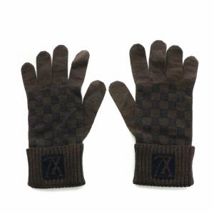 LOUIS VUITTON ゴン・プティ ダミエ 手袋 グローブ ニット ロゴ ウール 薄手 茶 ブラウン M58332 GY18