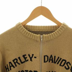 HARLEY DAVIDSON ニットジャケット ブルゾン ジップアップ 長袖 ロゴ ラウンドネック 厚手 M 茶 ブラウン GY22