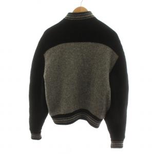 HARLEY DAVIDSON ニットジャケット ブルゾン ジップアップ ロゴ ウール 長袖 裏地キルティング M 黒 ブラック グレー GY22