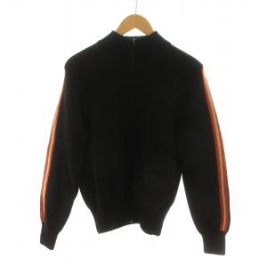 HARLEY DAVIDSON ニットジャケット ジップアップ 長袖 サイドライン バッグロゴ ウール スタンドカラー L 黒 ブラック オレンジ GY22