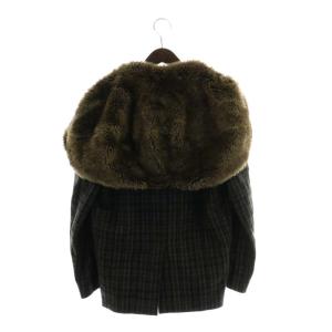 CLANE テーラードジャケット シングル 1B 総裏地 センターベント チェック柄 フェイクファー付き 茶色 ブラウン グレー