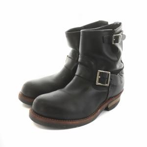 RED WING エンジニアブーツ ショート ラウンドトゥ ベルト 羽タグ レザー ロゴ US7 25cm 黒