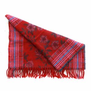 KENZO マフラー ストール 花柄 チェック 総柄 フリンジ 赤 レッド