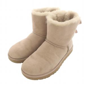 UGG australia MINI BAILEY BOW ミニベイリーボウ ムートンブーツ ショート リボン レザー US7 24cm ピンク 1005062