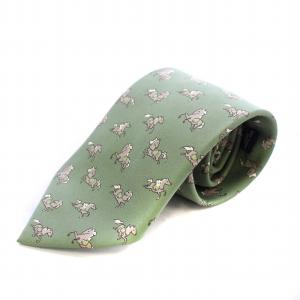 ネクタイ ワイドタイ 馬 ホース 総柄 絹 シルク 緑 グリーン