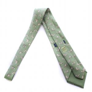 HERMES ネクタイ ワイドタイ 馬 ホース 総柄 絹 シルク 緑 グリーン