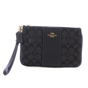 スモール リストレット カラーブロック シグネチャー ポーチ 小物入れ ロゴゴールド金具 PVC 黒 ブラック 32445