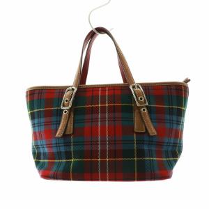 COACH ハンドバッグ ミニトート レザー チェック柄 チャーム付き 赤 レッド 緑 グリーン マルチカラー GY18