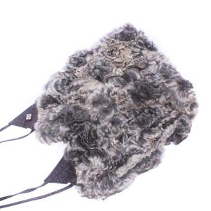 FENDI ファーティペット ショール 毛皮 ラビットファー ウール ニット 編み込み レザー ロゴボタン リボン イタリア製 ベージュ