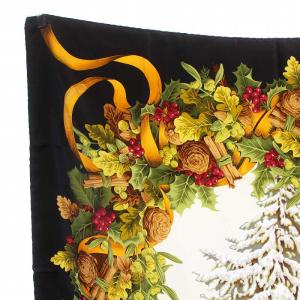 Christian Dior スカーフ ストール 大判 もみの木 冬 リース クリスマス 絹 シルク ロゴ 黒 ブラック マルチカラー