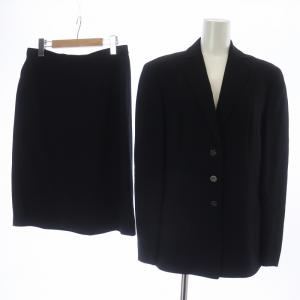 ヴィンテージ セットアップ 上下 スカートスーツ テーラードジャケット 台形スカート ひざ丈 44 L 黒 ブラック
