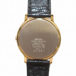SEIKO 腕時計 ウォッチ クォーツ デイト 2針 文字盤ゴールド色 他社バンド 黒 ブラック 7N29-8080