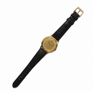 SEIKO 腕時計 ウォッチ クォーツ デイト 2針 文字盤ゴールド色 他社バンド 黒 ブラック 7N29-8080