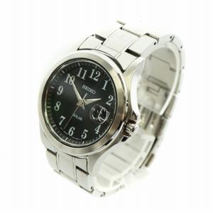 SEIKO 腕時計 ウォッチ ソーラー クォーツ ベルト付属 ロゴ デイト カレンダー付き 黒文字盤 シルバー色 GY11