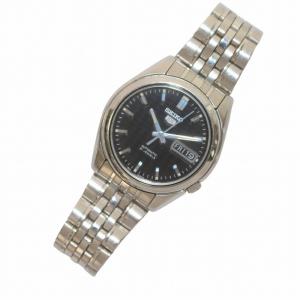 SEIKO 5 ファイブ 腕時計 ウォッチ 自動巻き デイデイト 21石 SS 3針 文字盤黒 ブラック シルバー色 7S26-01V0