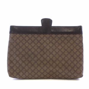 CELINE オールド ヴィンテージ ポーチ 小物入れ セカンドバッグ クラッチ マカダム柄 ロゴ 総柄 オープン開閉 レザー PVC 茶色