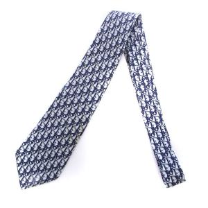 Christian Dior MONSIEUR ムッシュ ヴィンテージ ネクタイ レギュラータイ トロッター柄 ロゴ 総柄 絹 シルク 青 ブルー