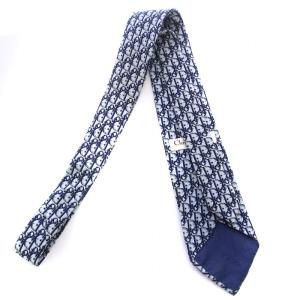Christian Dior MONSIEUR ムッシュ ヴィンテージ ネクタイ レギュラータイ トロッター柄 ロゴ 総柄 絹 シルク 青 ブルー