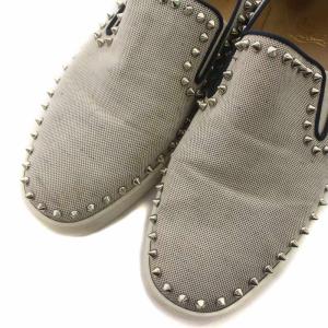 Christian Louboutin PIK BOAT ピックボート スリッポン スニーカー スタッズ キャンバス 43.5 28.5cm 白 ホワイト 紺 ネイビー