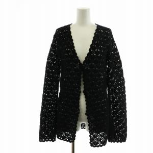 ニットカーディガン レース クロシェ編み 総柄 カシミヤ 長袖 M 黒 ブラック GY18