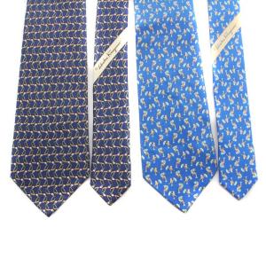 Salvatore Ferragamo ネクタイ ７本セット レギュラータイ ワイドタイ まとめ 総柄 絹 シルク 赤 レッド 青 ブルー GY18