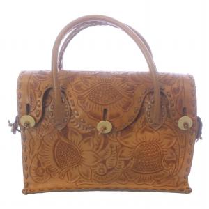 Maestra マエストラ カービングバッグ ハンド トートバッグ レザー 総柄 茶 ブラウン